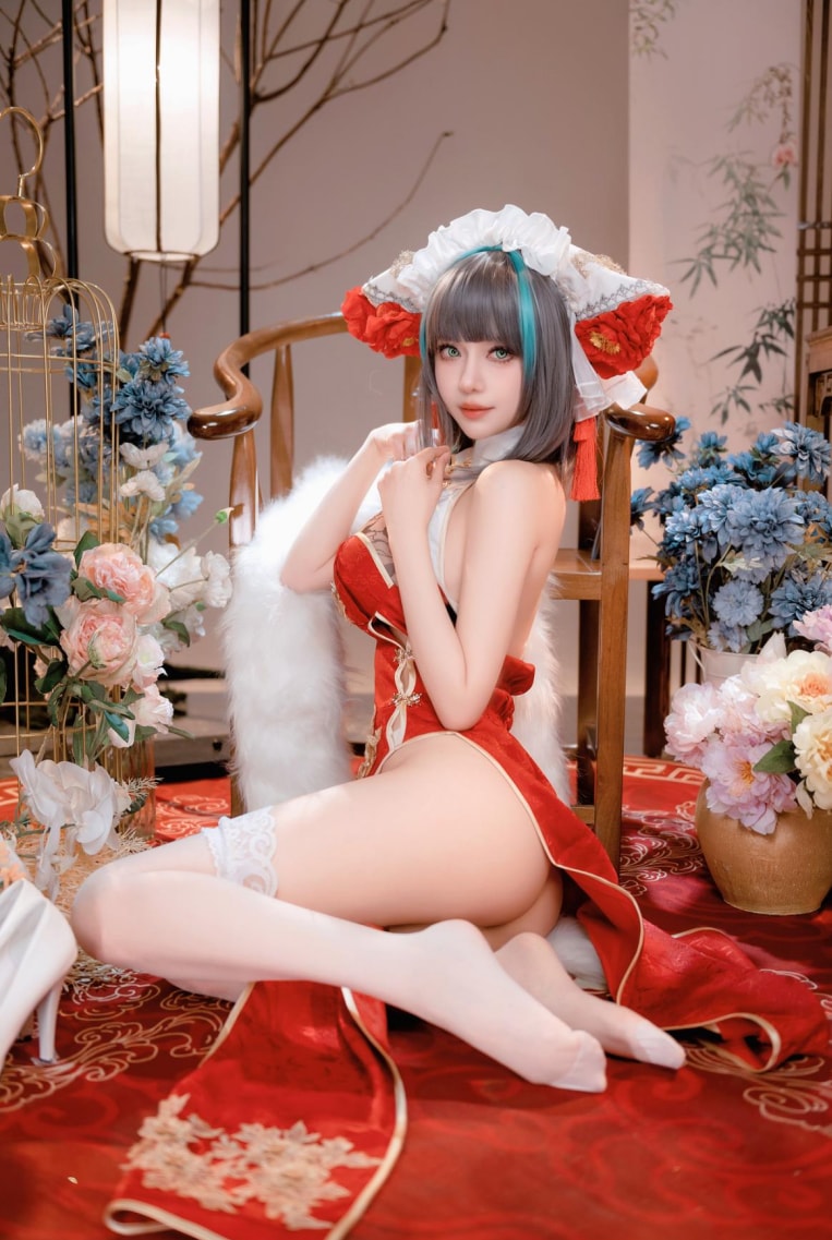 Shika小鹿鹿 碧蓝航线写真本-柴郡新春旗袍-最佳coser