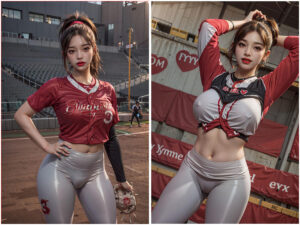 力量与魅力完美结合的AI美女棒球运动员