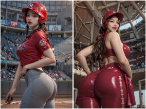 力量与魅力完美结合的AI美女棒球运动员