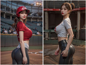 力量与魅力完美结合的AI美女棒球运动员